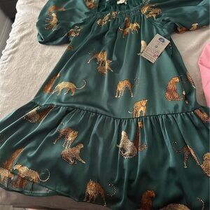 Entro Green Leopard Print Mini Dress